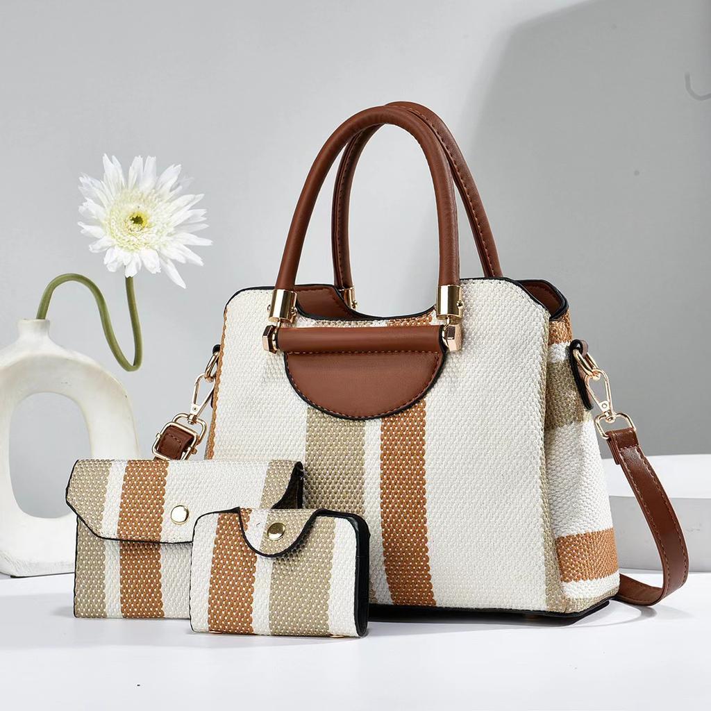 3pcs/Set Women's Bag Large Capacity Tote Handbag with Wallet Stripes Style Female Shoulder Crossbody Bags For Shopping Commuting