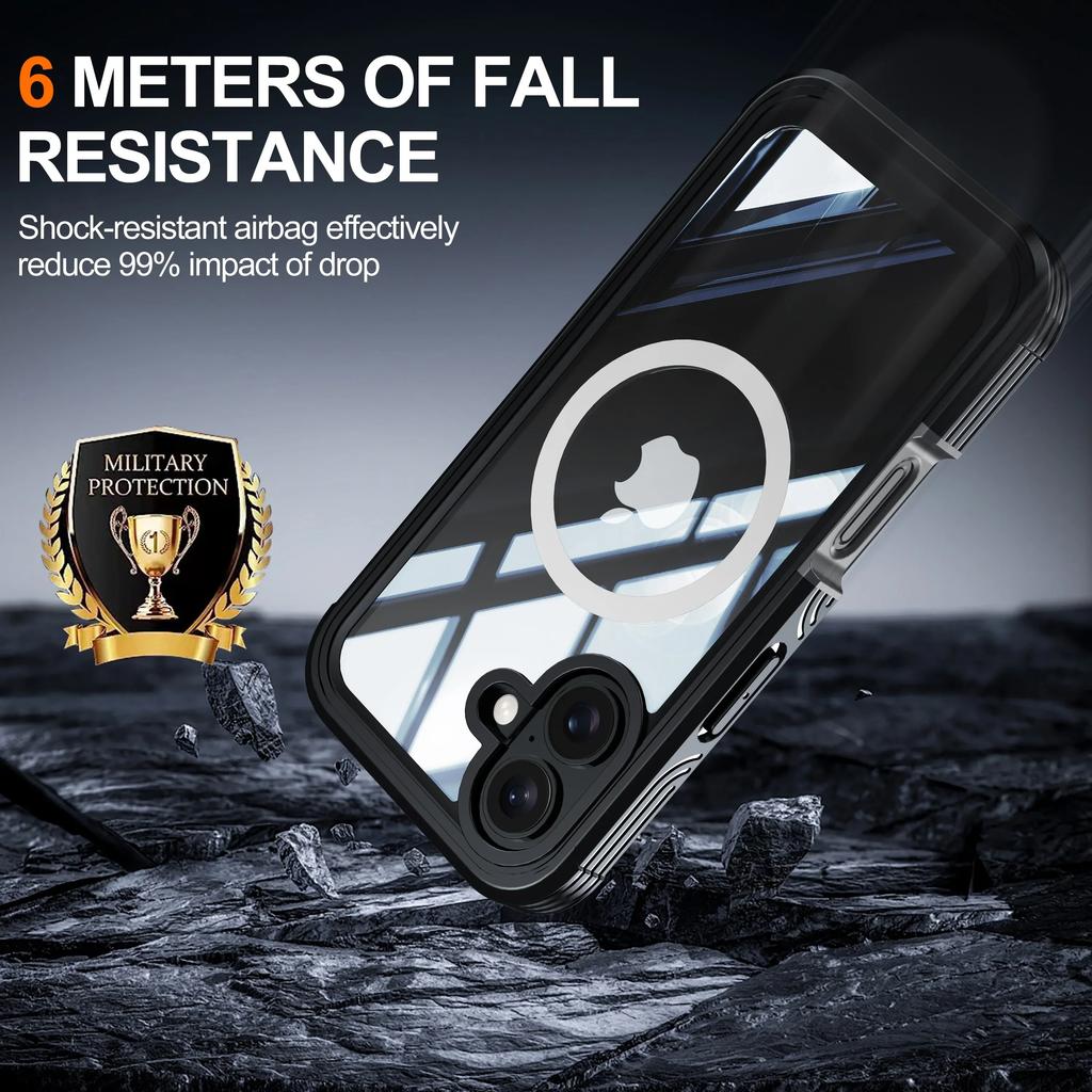 Per iPhone 16e 17e 16 Pro Max 15 Plus IP54 Resistente all'acqua alla vita Custodia Magnetica Antiurto Antipolvere Pellicola Protettiva Schermo Anteriore Cover Trasparente