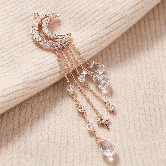 Haarnadel Haarschmuck, Stern Mond Quaste Haarspange mit Kunstkristall, Leichter Gesichtsschlankmachender Haarschmuck