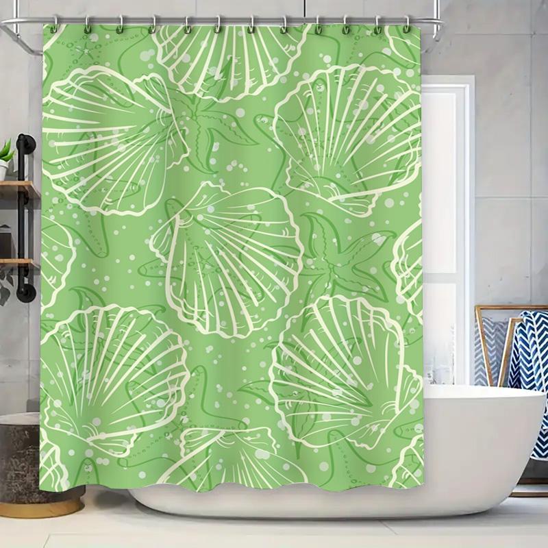 

Green Shell Pattern Shower Curtain Bath Decoration For Bathroom Decorations W60H190(CM)-1 Pcs