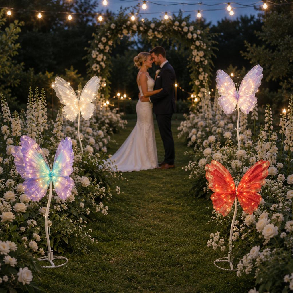 Decorațiune de Grădină Fluture Iluminat 3D cu Lumini LED pentru Petrecere de Nuntă în Aer Liber și Decor Acasă