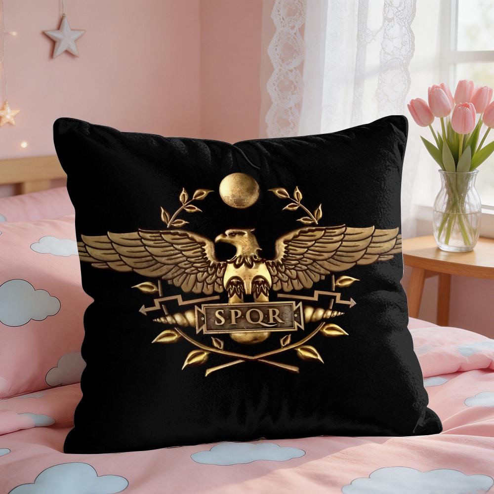 Gold Imperial Eagle Rome SPQR Cushion Cover Square Short Plush Pillow Case Living Room Sofa Home Decor Funda X