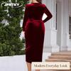 JPNTKY Fashion Summer Spring Solid Color Print Long Sleeve V-Neck  Casual Dresses