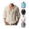 2024 Men's Solid Color Cotton-Linen Hooded Long-Sleeve T-Shirt for Spring & Summer