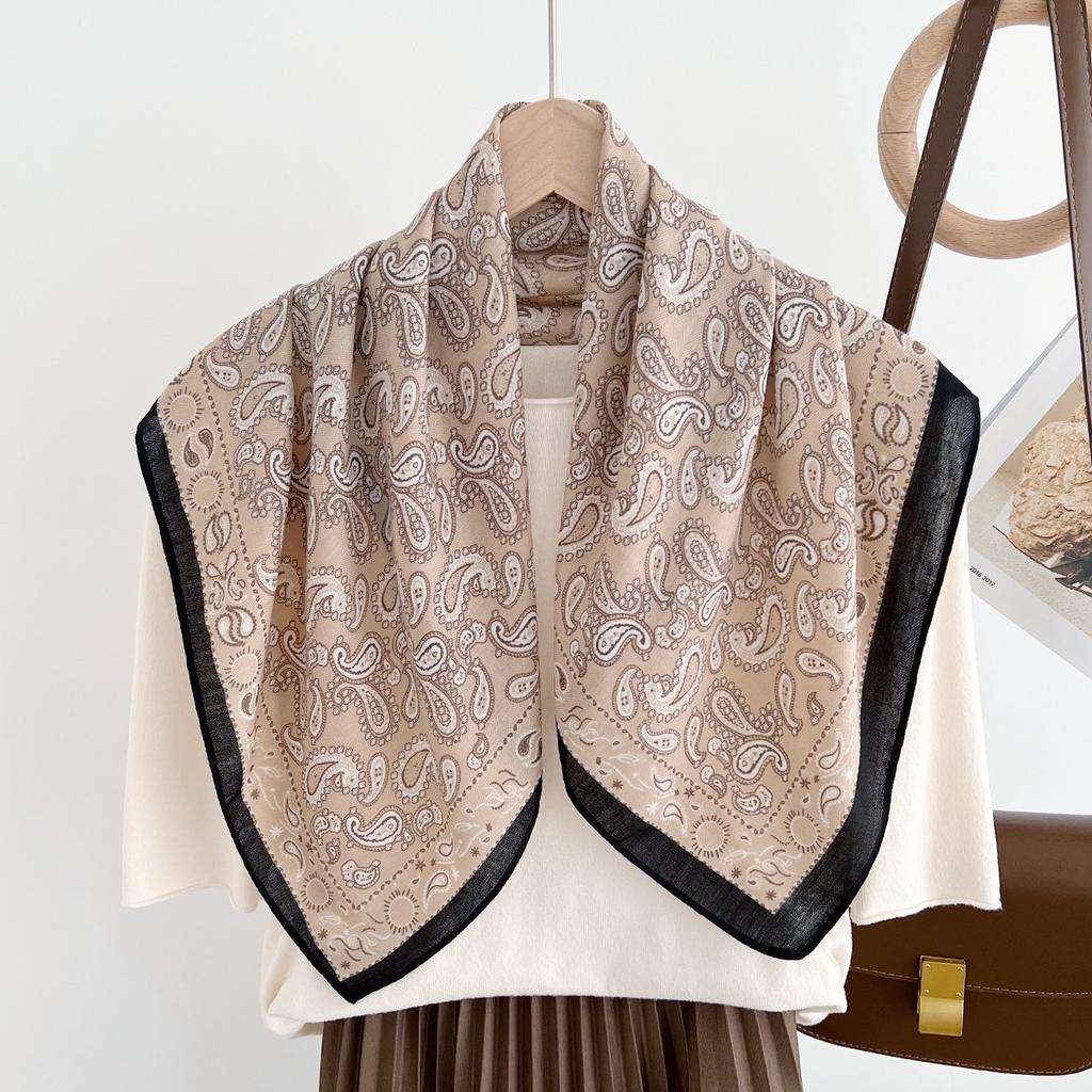 Star Cotton and Linen Feel Cashew Flower Silk Cotton Small Square Scarf Women's Spring and Autumn New with Shirt Decorative Silk Scarf
