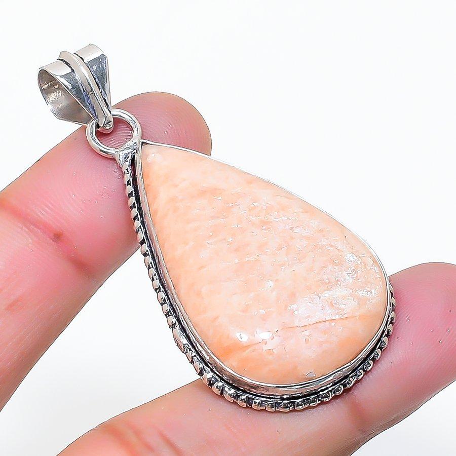 Natural Orange Aventurine Gemstone 925 Sterling Silver Pendant 2.05" AP-15260