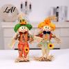 Halloween Porch Decor Standing Fall Scarecrow Decoration Rustic Thanksgiving Ornament Farmhouse Yard Display with Clothes Hat for Autumn Harvest Home