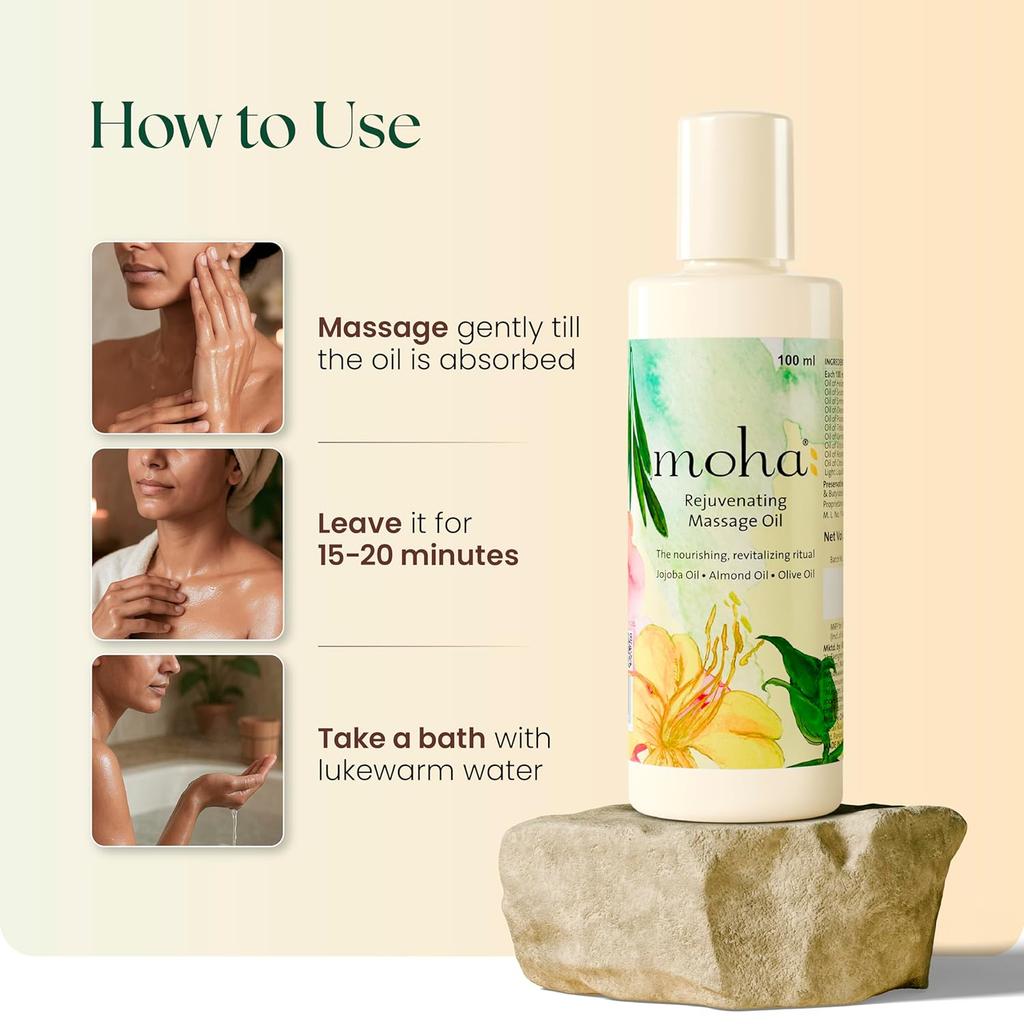 Moha Rejuvenating Massage Oil 100ml Pack of 1 | Lightweight Full Body Oil for Relaxation, Skin Softness & Daily Self-Care