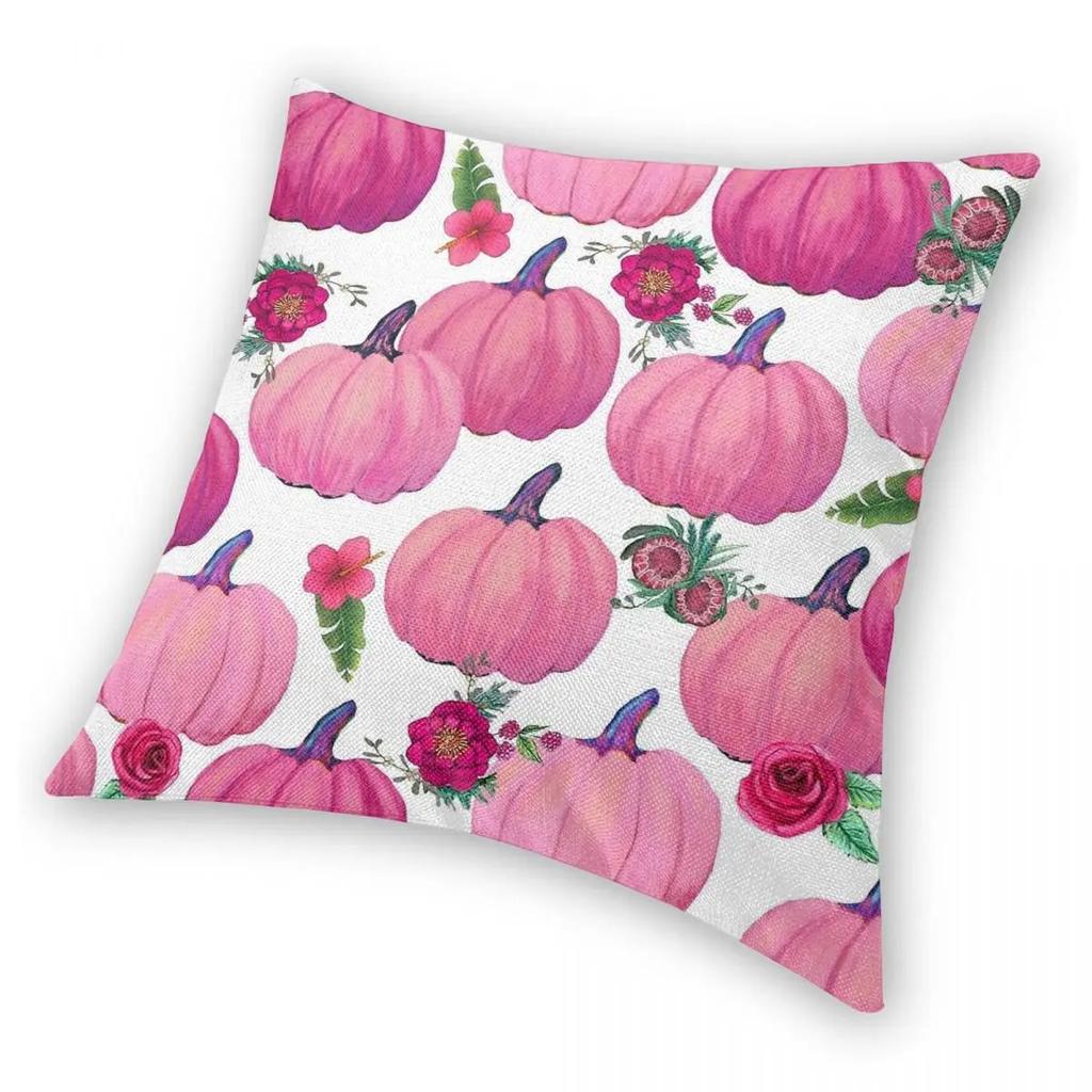 Pink Pumpkin Fall Halloween Pillowcase Printed Polyester Cushion Cover Decorations Throw Pillow Case Cover Home Zippered
