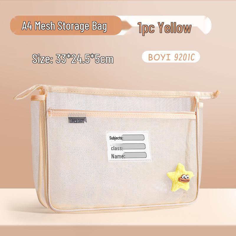 Baiyi Double-Layer A4 Mesh Zipper Bag for Exam and Tutoring