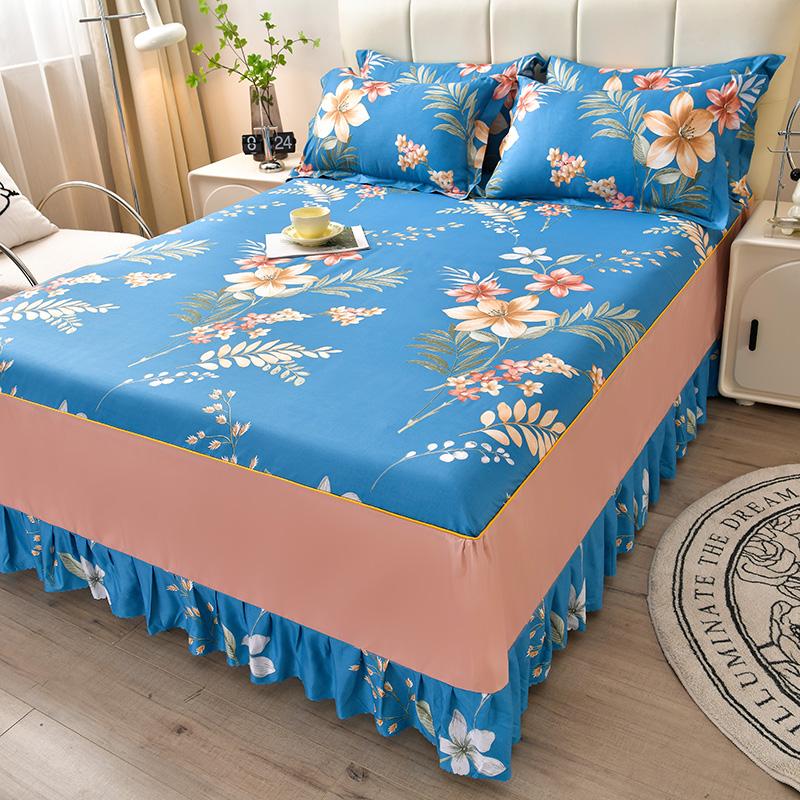 Floral Style Bed Skirt Skin-friendly Bed Covers Non-slip Mattress Protectors Roupa De Cama Printed Bedspread (No Pillowcase)