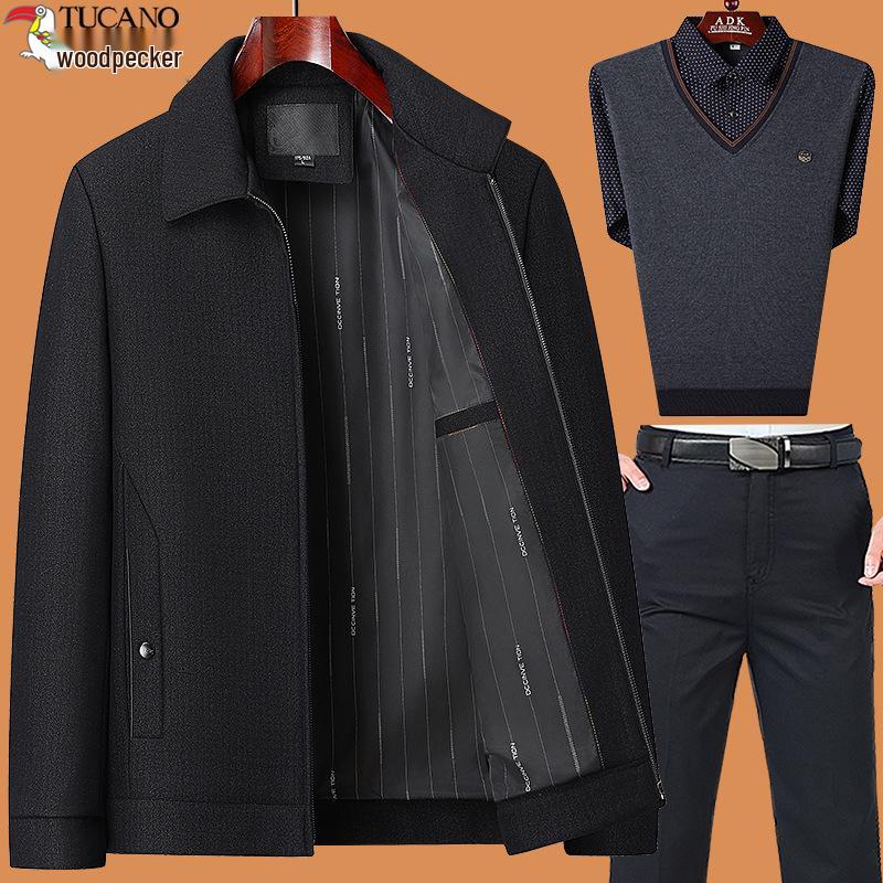 2025 Men's Autumn/Winter Thickened Outerwear Set for Middle-Aged and Elderly Dads and Grandpas