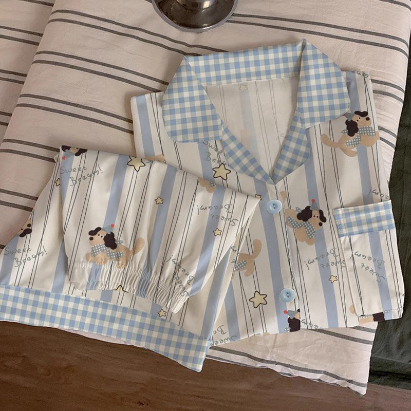 Damen Pyjama-Set im koreanischen Stil mit Cartoon-Polka-Dots – Kurzarm und Shorts, leichte Sommer-Homewear