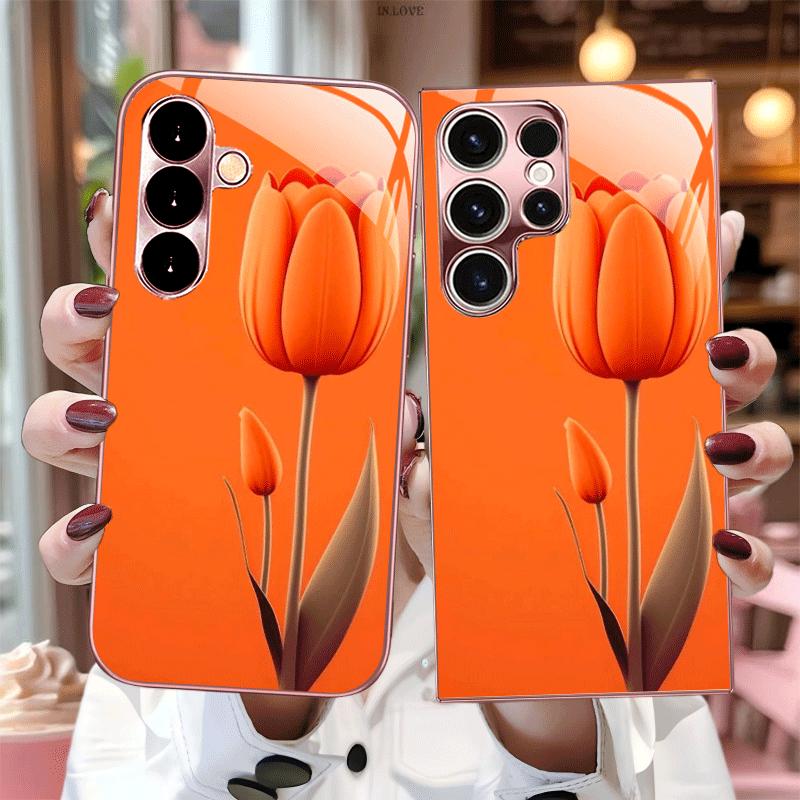 Modern Orange Tulip Art Glass phone case fashion phone cases mobile phones for Samsung Galaxy S26 S25 S24 S23 S22 FE Ultra Plus