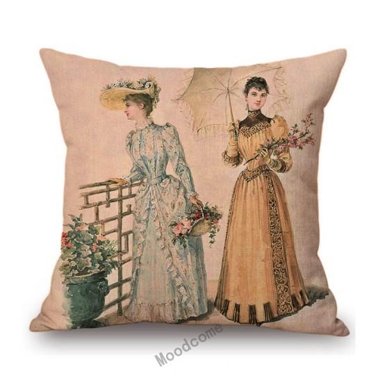Elegant European Victorian Era Fashion Duchess Ladies Vintage Poster Royal Home Decorative Sofa Pillow Case Linen Cushion Cover