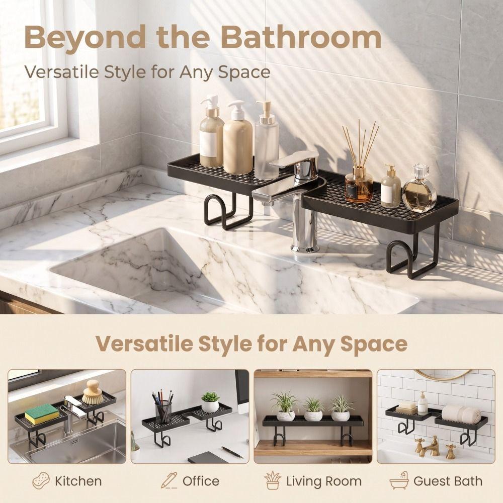 Rustproof Bathroom Storage Rack No-Drill Faucet Drain Organizer Sink Drying Rack Washstand