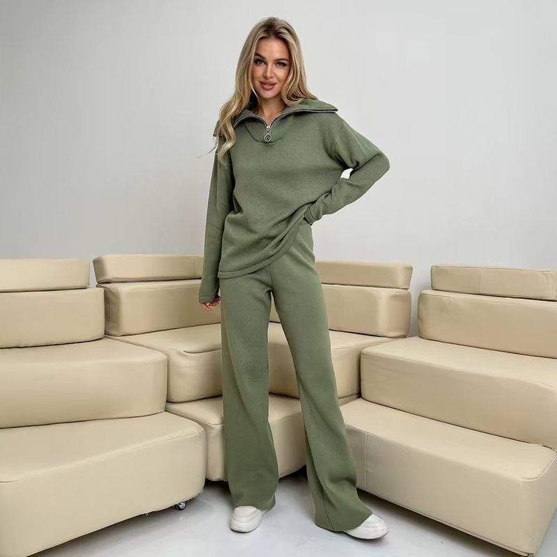 

Fashion Wind New Arrival Fashion Loose Casual Knitting Sweater Pants Suit Sweater and Pants Set Green S