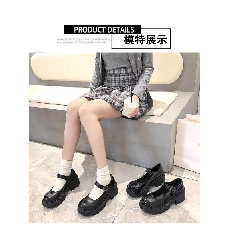 Damen S Schwarze Mary Jane Schuhe Lolita Jk Stil Dicke Sohle Höhensteigernd