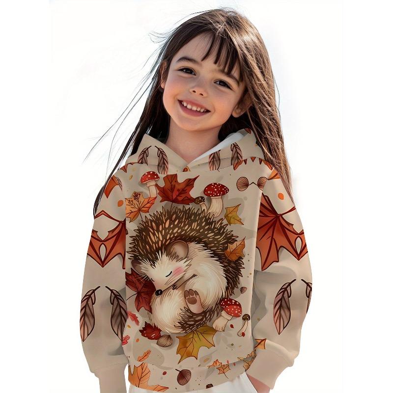 Autumn and Winter Children's Cute Little Animals 3D Printed Hooded Comfortable and Versatile and Breathable Hoodies & Sweatshirts (Girls)