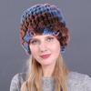 Damen Winter Pelzmütze Rex Kaninchenhaar gestrickte Spirale Ananas verdickte warme Mütze
