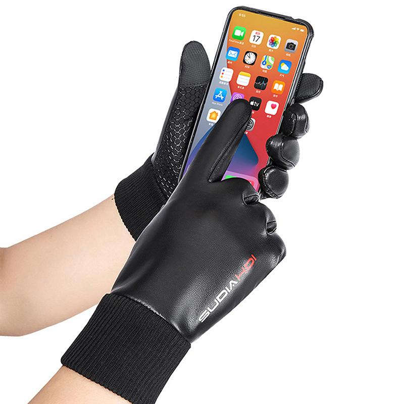Waterproof Winter Gloves For Motorcycle 2 Finger Flip Windproof Women Men Gloves Velvet Warm Protection Pu Leather Sport Gloves