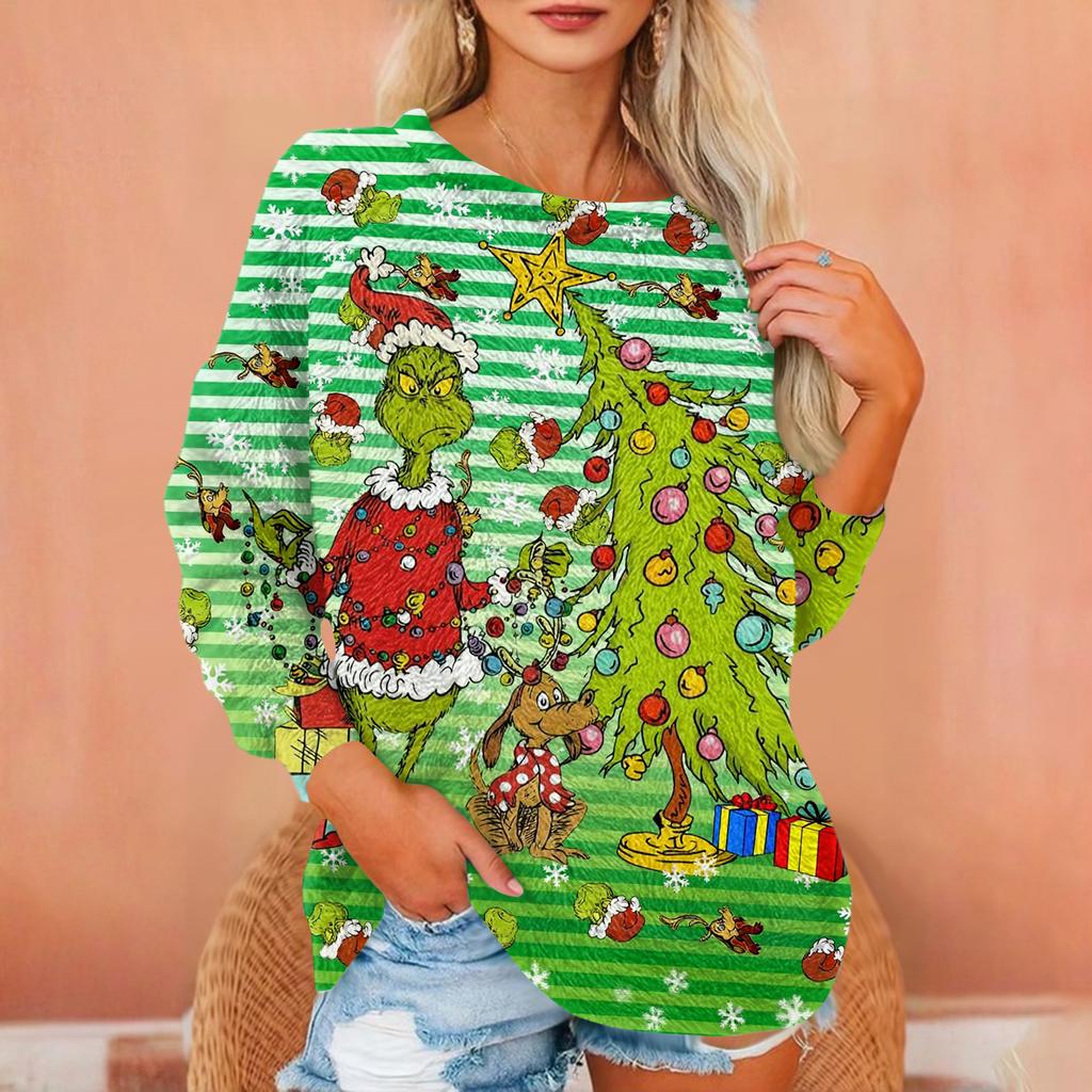 Women's T Shirt Flannel Print Tunic Long Sleeve Party  Round Neck  Tops