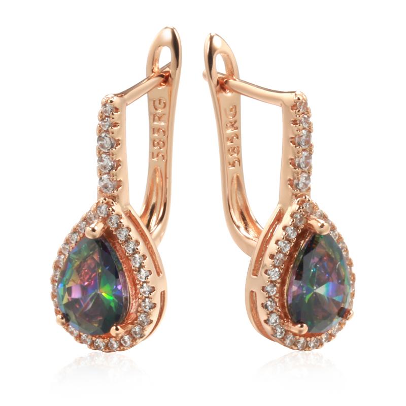 Luxus Wassertropfen Bunter Stein Englische Ohrringe Für Damen Mode Roségold Farbe Feiner Schmuck für Hochzeit Party Alltag beige