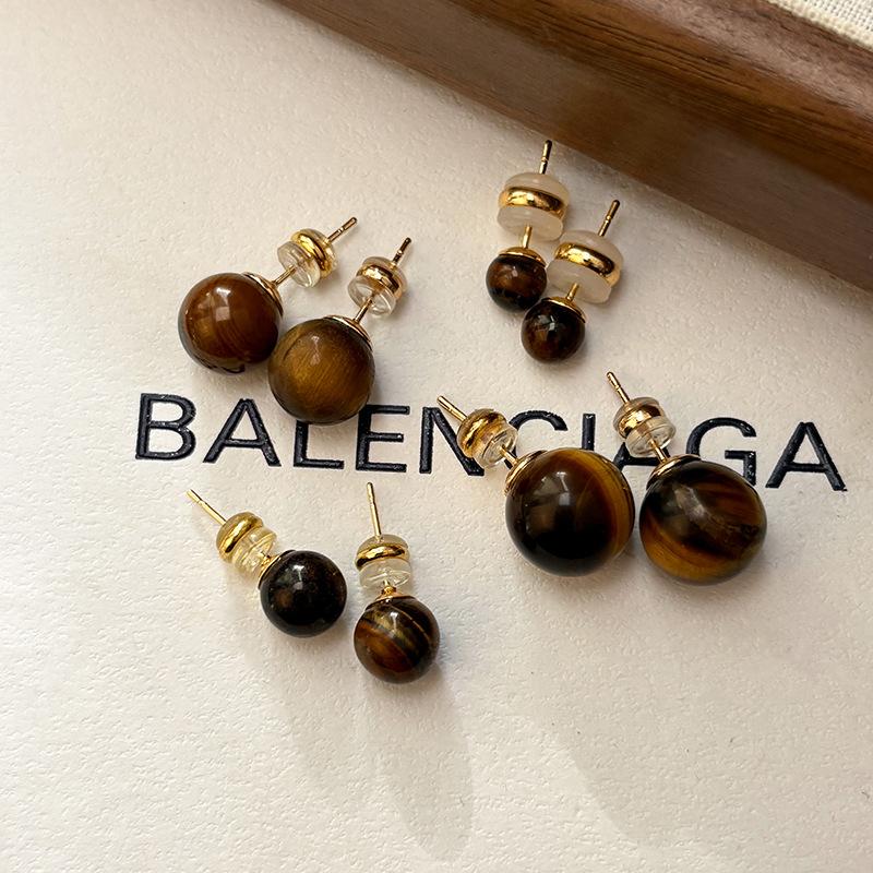 Retro natural tiger's eye stone stud earrings women's new earrings sterling silver needle earrings
