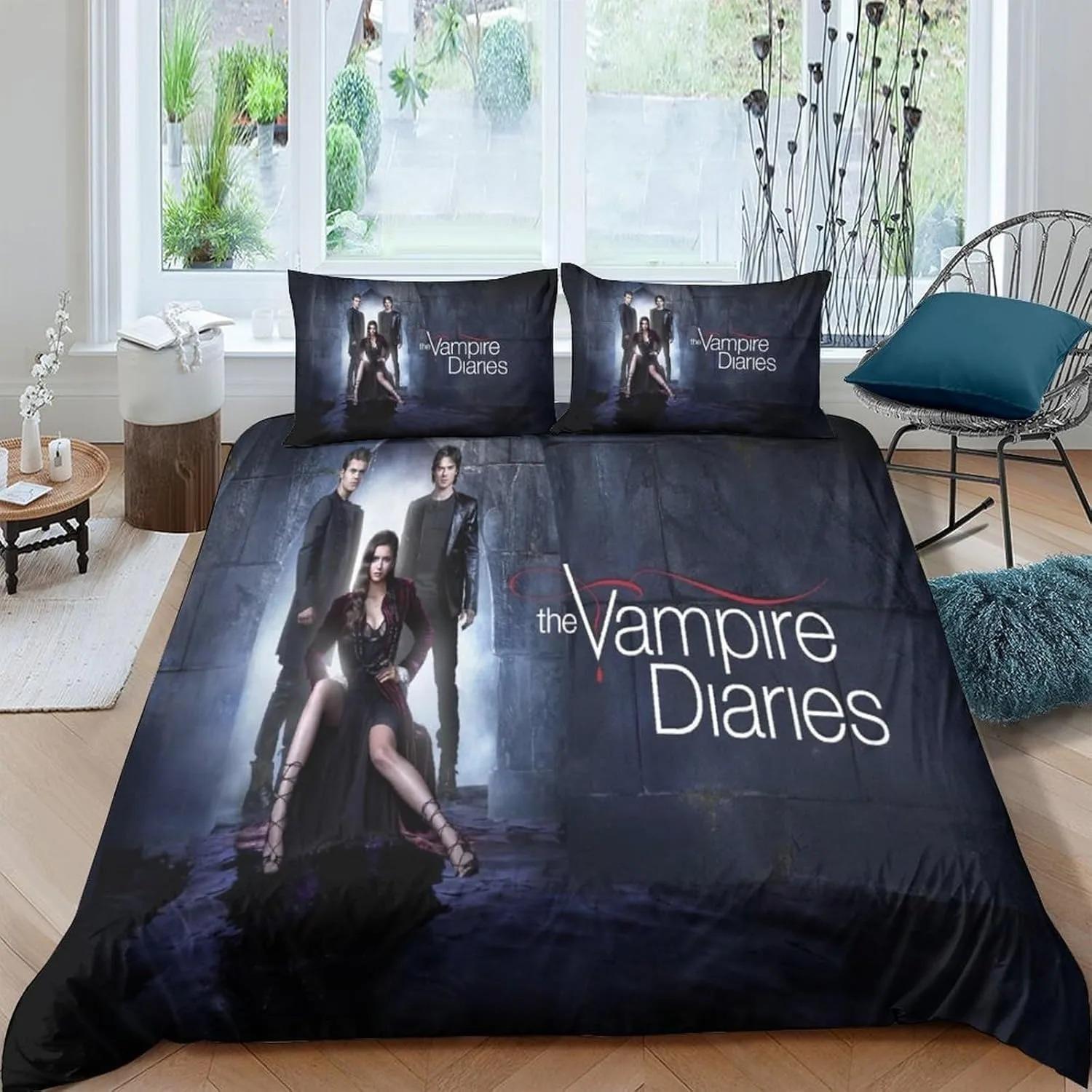 Ensemble de housse de couette exquis The Vampire Diaries Ensemble de literie Décoration de chambre à coucher Garçons Filles Adultes Cadeau pour enfants Taille Simple Double 100x135cm (2pcs)