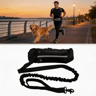 Outdoor Hiking Hands-Free Dog Leash Pet Leash Reflective with Waist Bag Retractable Elastic for Walking Pet Supplies HD