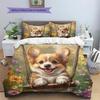 Cute Corgi Pattern Bedding Home Decoration Birthday Gift (1 * duvet cover + 2 * pillowcase, without core)