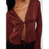 Women S V Neck Long Sleeve Lace Bow Open Front Top