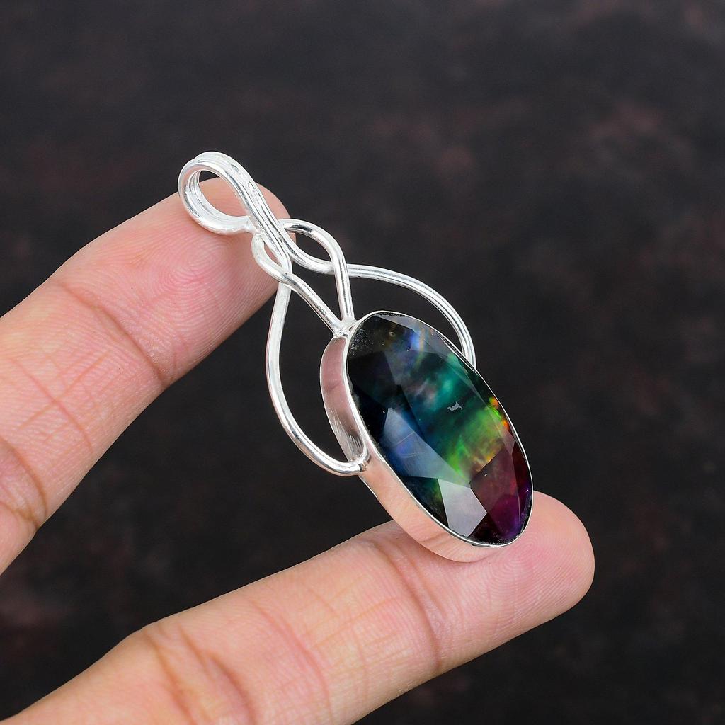 Fasetthengt Ammolitt Anheng Naturlig Edelsten Anheng Antikke Smykker 925 Sterlingsølv Anheng Håndlaget Anheng Ammolitt Smykker Gave Til Ham