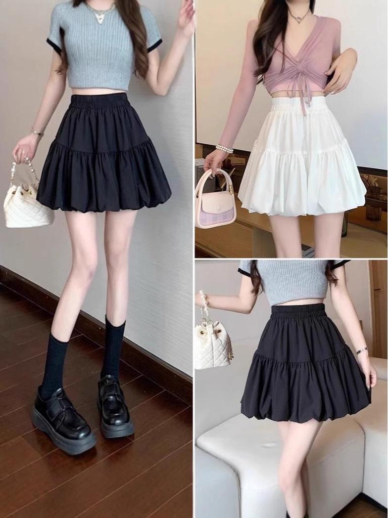 2026 Spring/Summer High Waist Bubble Mini Skirt for Women - Slimming Fluffy A-line Skirt with Anti-Exposure Design.