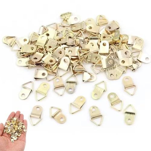 TUDOUZZZ Gold Triangular Hanging Hooks, Set of 100, Picture Frame Hooks with Wood Screws for Hanging Picture, Clock, and Photo Frames, 22 X 10mm, with