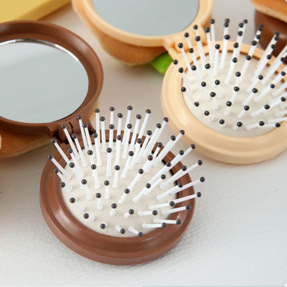 Lightweight Folding Makeup Mirror Small Size Air Cushion Massage Comb  Outdoor Use