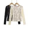 Stylish Double Layer Jacquard Mesh Top: Round Neck, Long Sleeve, Sexy Autumn Wear for Women