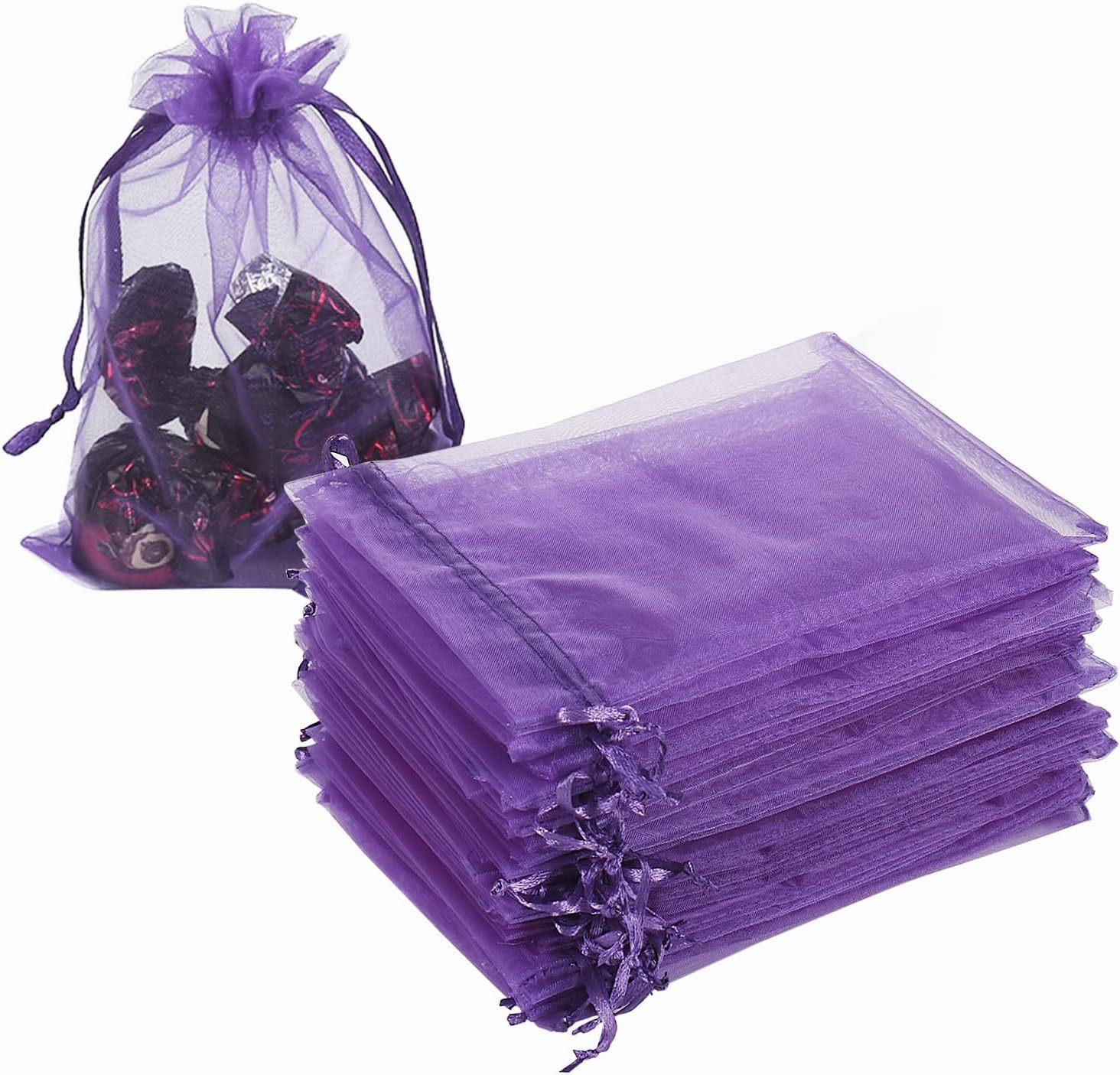 

100pcs Organza Gift Bags with Drawstring - for Jewelry, Wedding, Birthday Party Favors, and Candy Packaging, Party Favor Bags 7 9cm фиолетовый