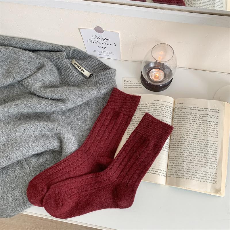 

Wool Socks Children S Ankola Red Gray Contrasting Color Medium Tube Socks Winter Thickened Warm Japanese And Korean Socks one size fits all