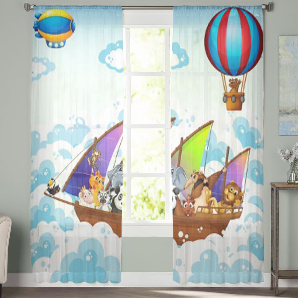 Viele Tiere auf einem Boot, Tüll-Vorhänge für Wohnzimmer-Dekoration, moderne Schleier-Chiffon-Vorhänge, durchsichtige Vorhänge für Schlafzimmer