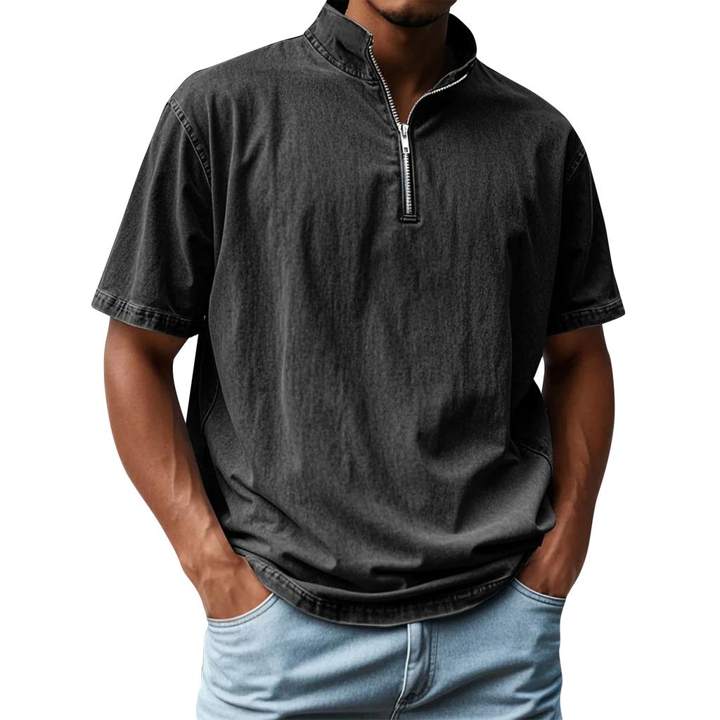 Pánské letní vintage košile s krátkým rukávem, klopou a zipem