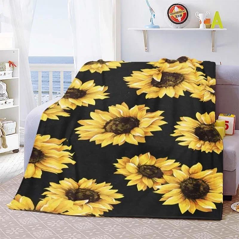 Sunflower Cute Floral Fleece Flannel Blanket Lightweight Comfortable Soft Warm Blanket for Bed Couch Sofa Blanket King Full Size