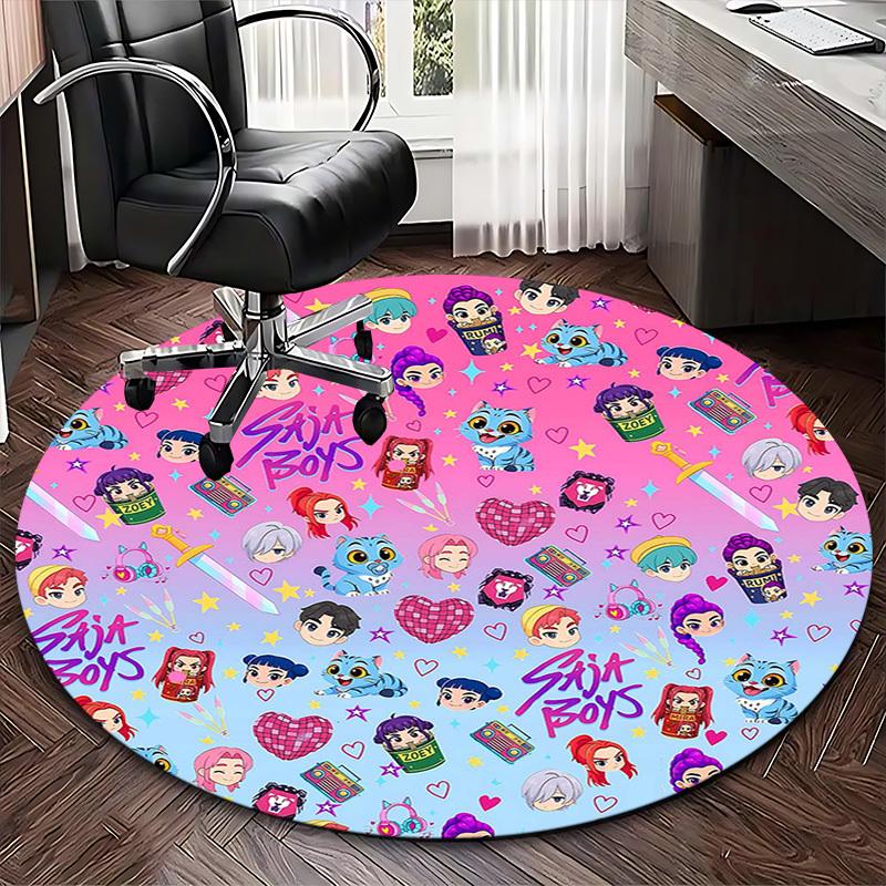 1pc Anime Cartoon Design Round Carpet Office Chair Mat, NonSlip Rug for Home Decor, Seasonal Gift, Suitable for Office, Living Room