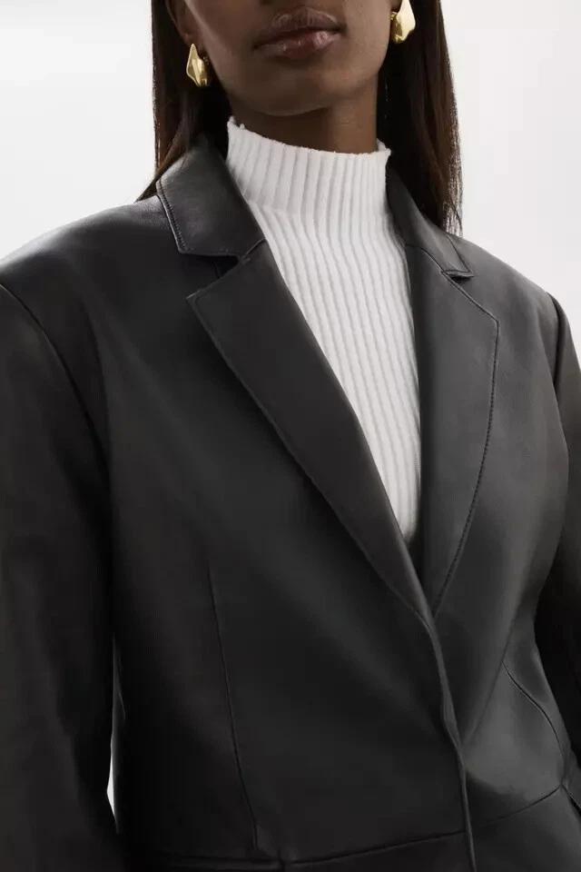 Real Lambskin Women's Leather Party Handmade Black Blazer Stylish Formal Designer