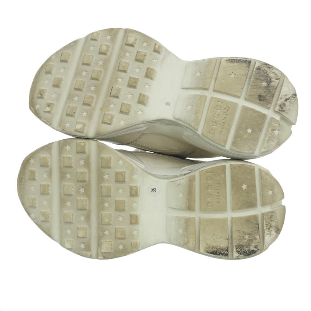 GUCCI RHYTON LEATHER SNEAKER, Distressed Low-Top Sneakers, Women's, Light Beige, Size 35, 550046 shoes 35 light beigeUsed