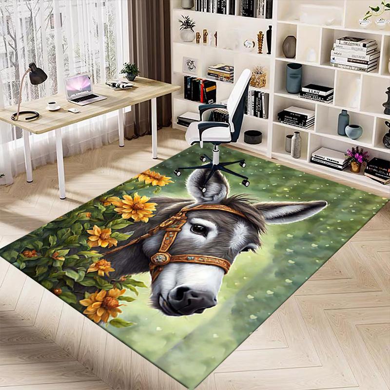 1PC Donkey Flowers Non-Slip Floor Carpet Compatible for Office&Living Room&Bedroom&Dining Room - Flat- Soft & Pattern, Vibrant Colors-W274