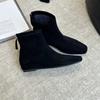 Flat bottom thin boots women's 2025 autumn and winter new square head elastic bare boots suede Martin boots velvet leather short boots