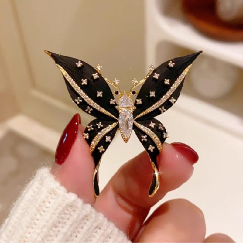 Spille Farfalla Smalto Bianco Nero alla Moda per Donne Uomini Zircone Insetti Spille da Giacca Festa Ufficio Gioielli Regali