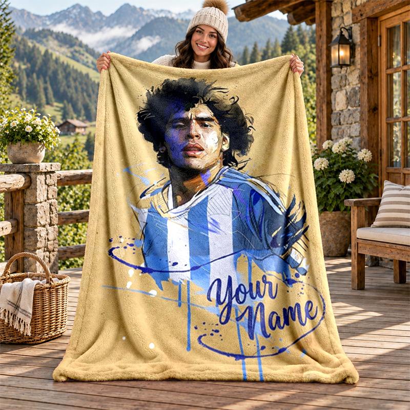 Diego Maradona Özel İsimli Flanel Battaniye Kişiselleştirilmiş Yumuşak Sıcak Peluş Atma Battaniyesi Aile Arkadaşları İçin Özelleştirilmiş Hediye