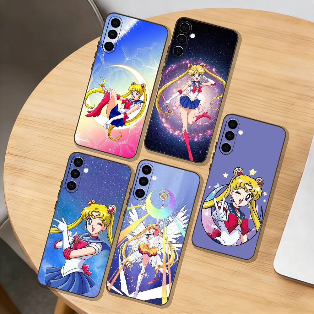 CUTE Cartoon S-Sailor M-Moons Phone Case For Samsung Galaxy A73,A72,A71,A70,A53,A52,A51,Others Soft Black Cover